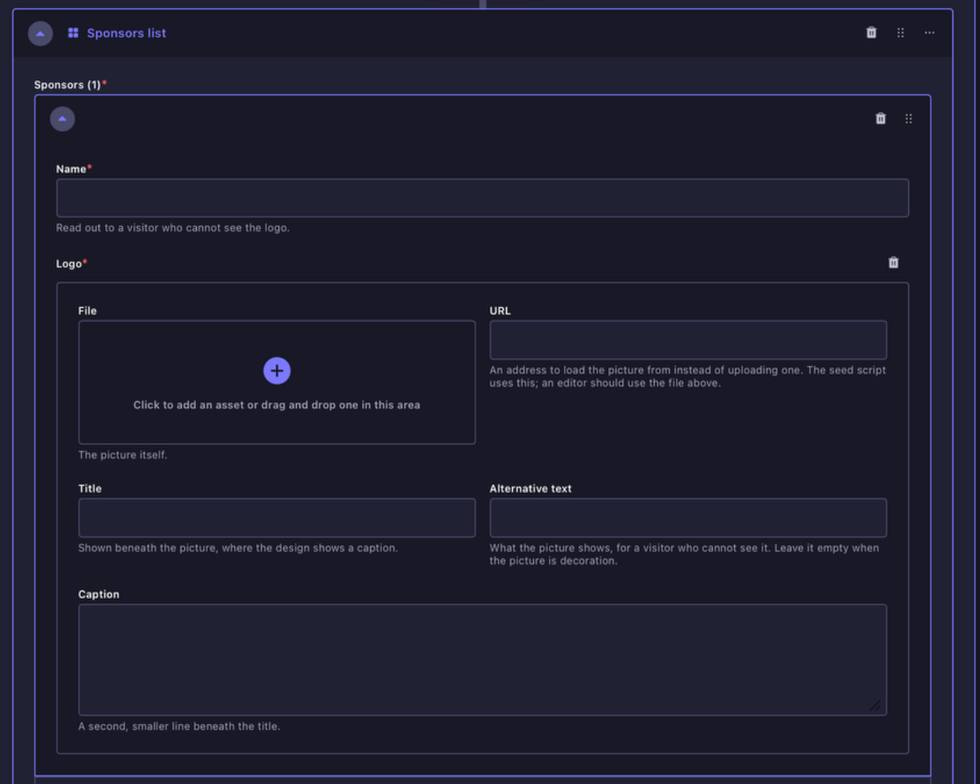 Sponsors List content block in Strapi