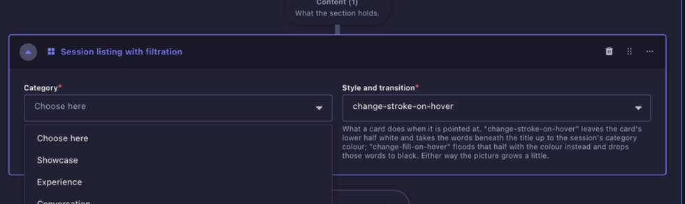 Session Listing with Filtration block in Strapi