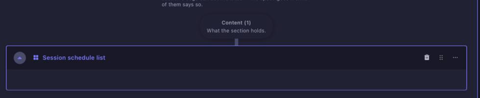 Session Schedule List content block in Strapi
