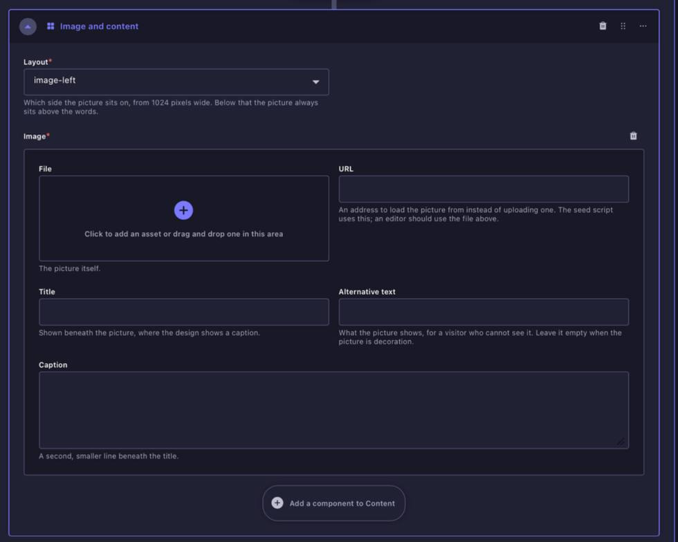 Image and Content container block in Strapi