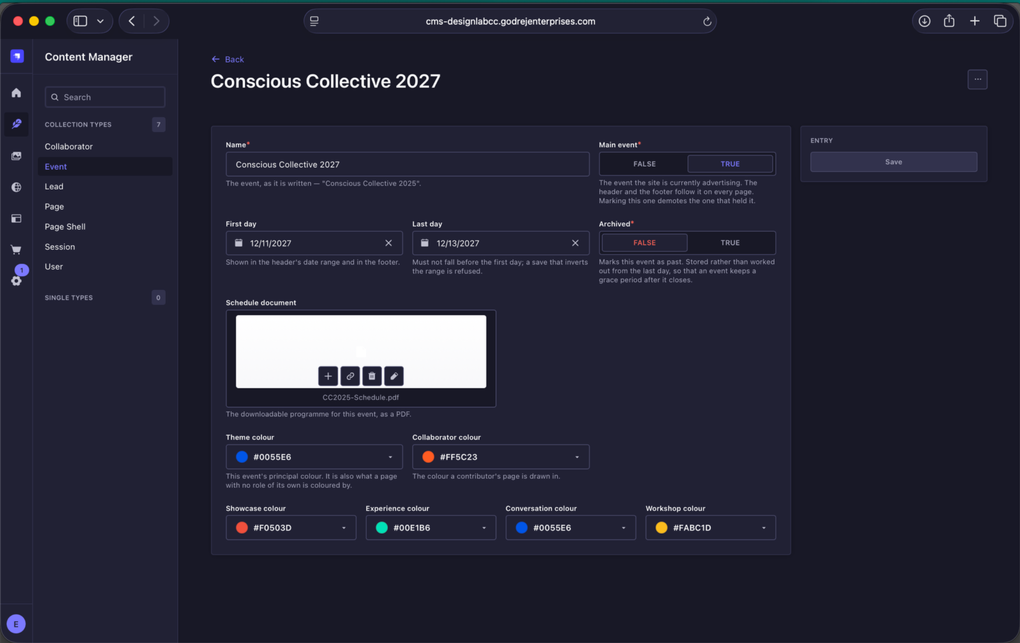 Annual event settings