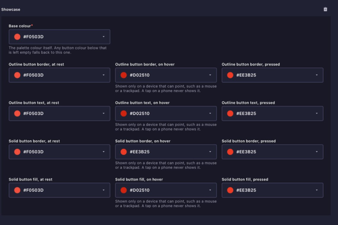 Showcase button colour controls