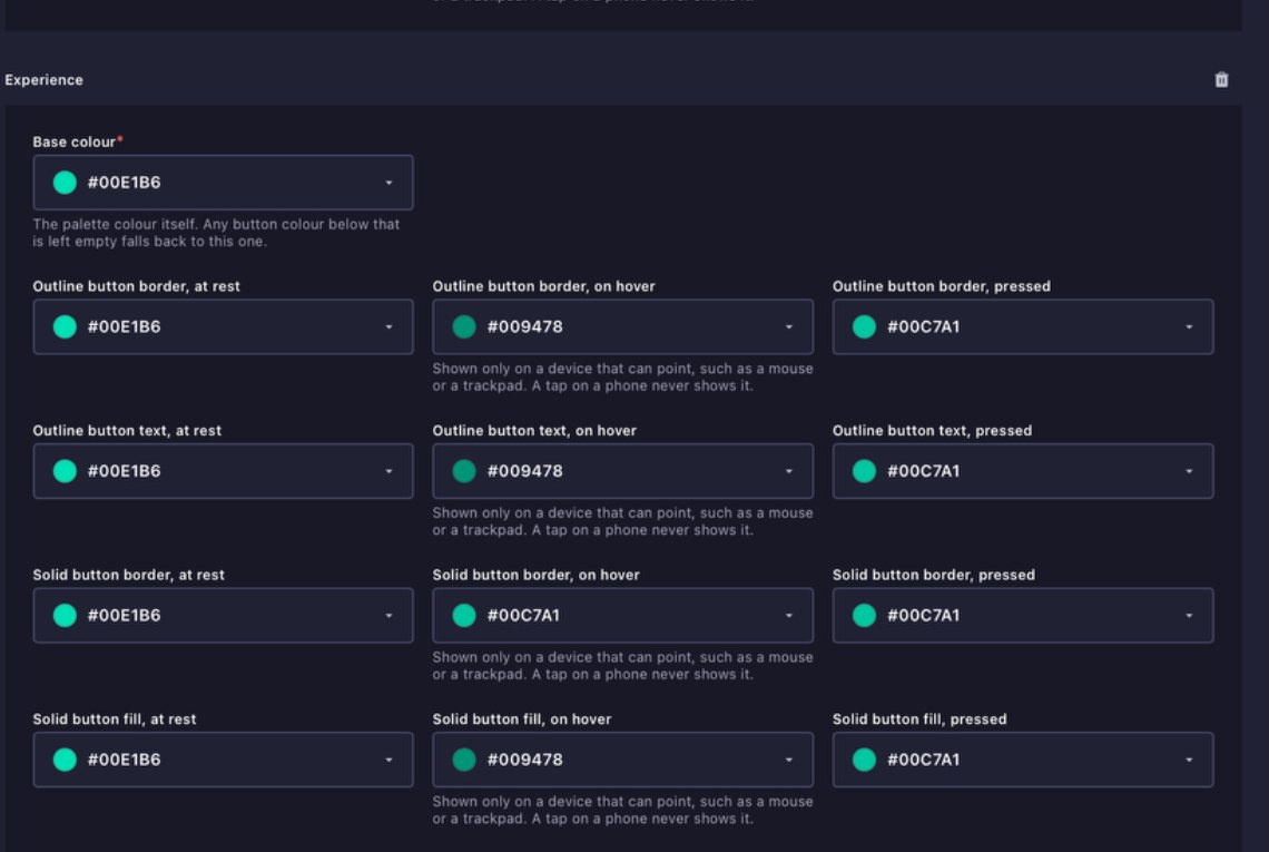 Experience button colour controls
