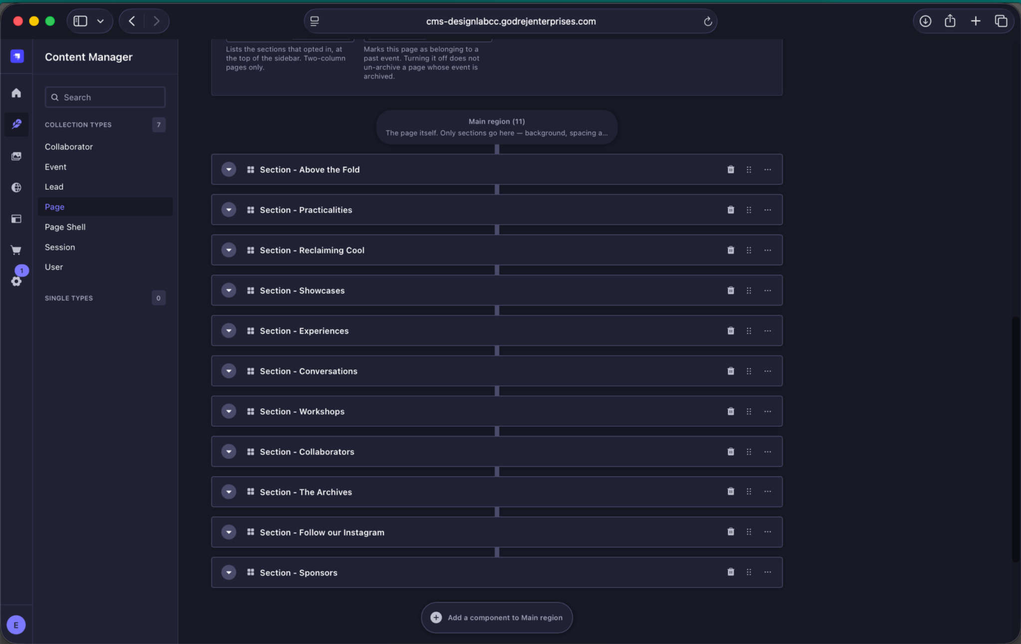 Landing Page section order