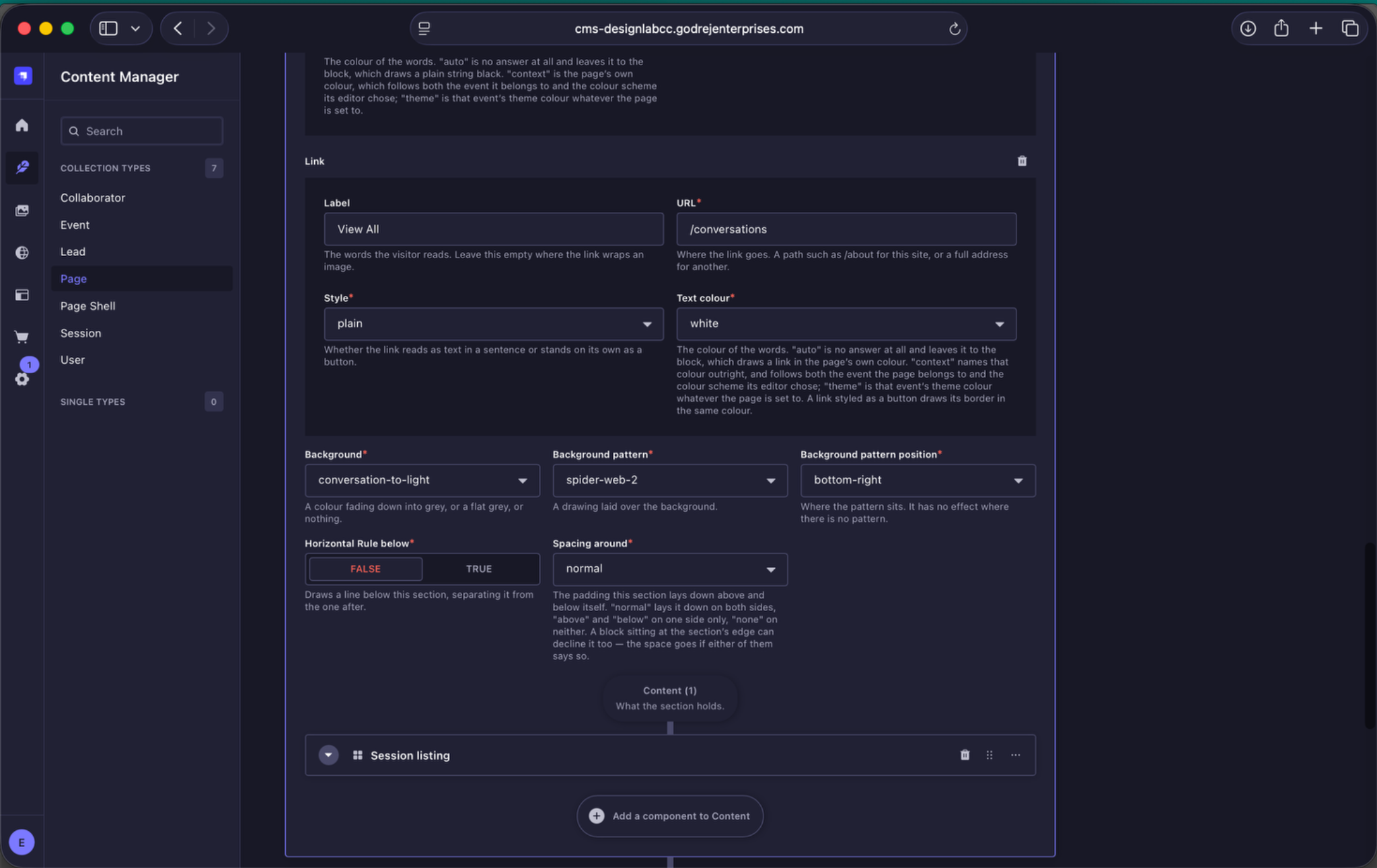 Conversations section controls