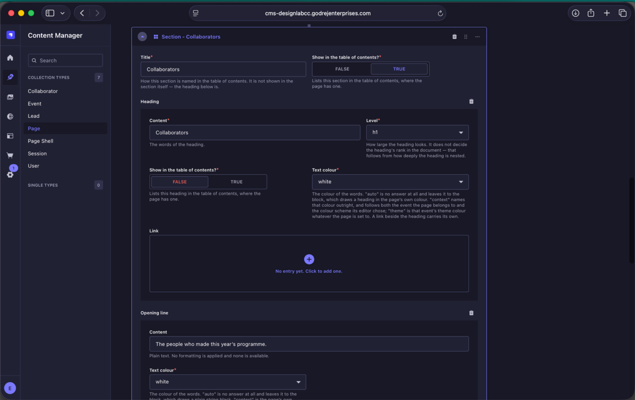 Collaborators section heading and copy controls