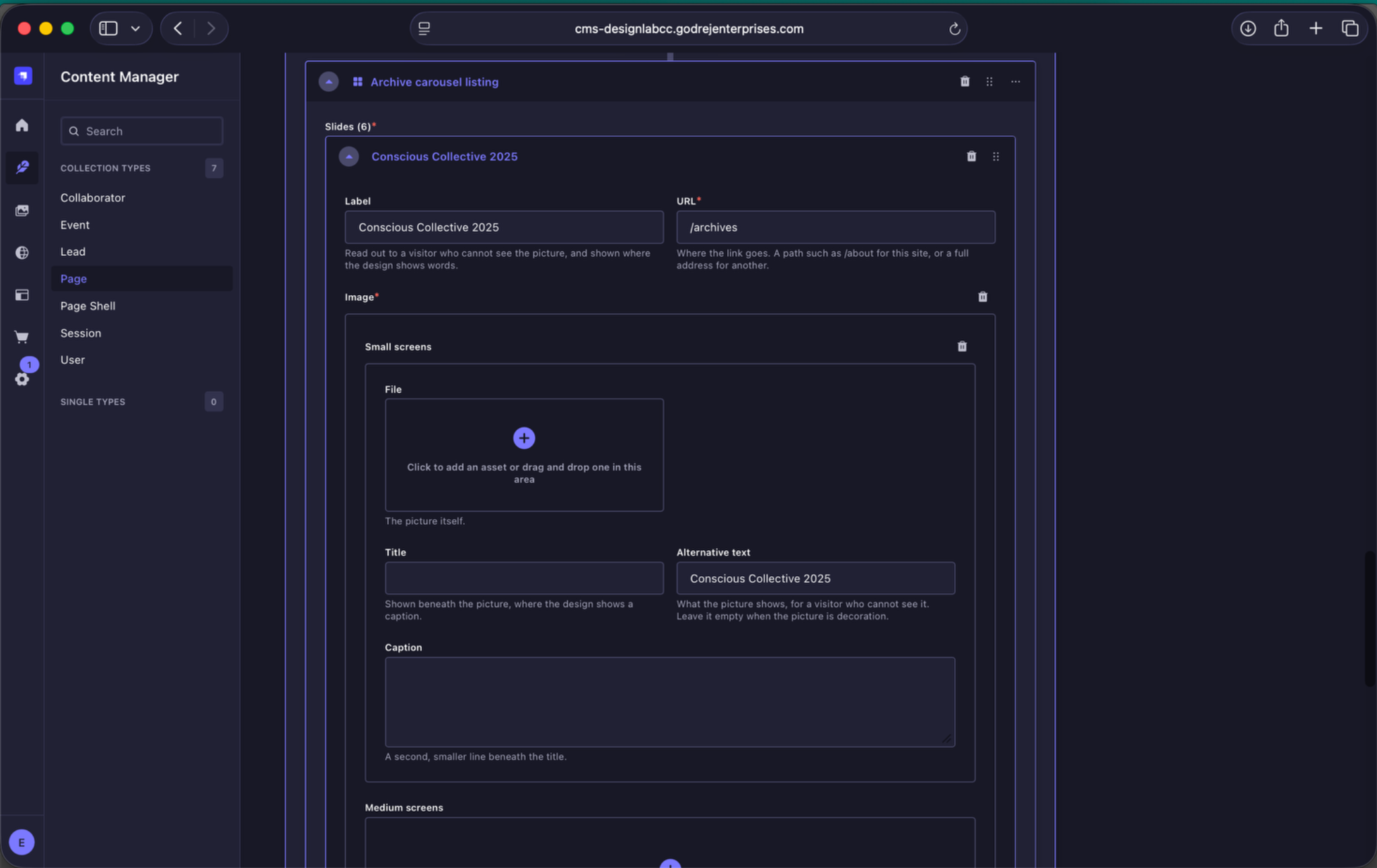 Archive carousel image fields