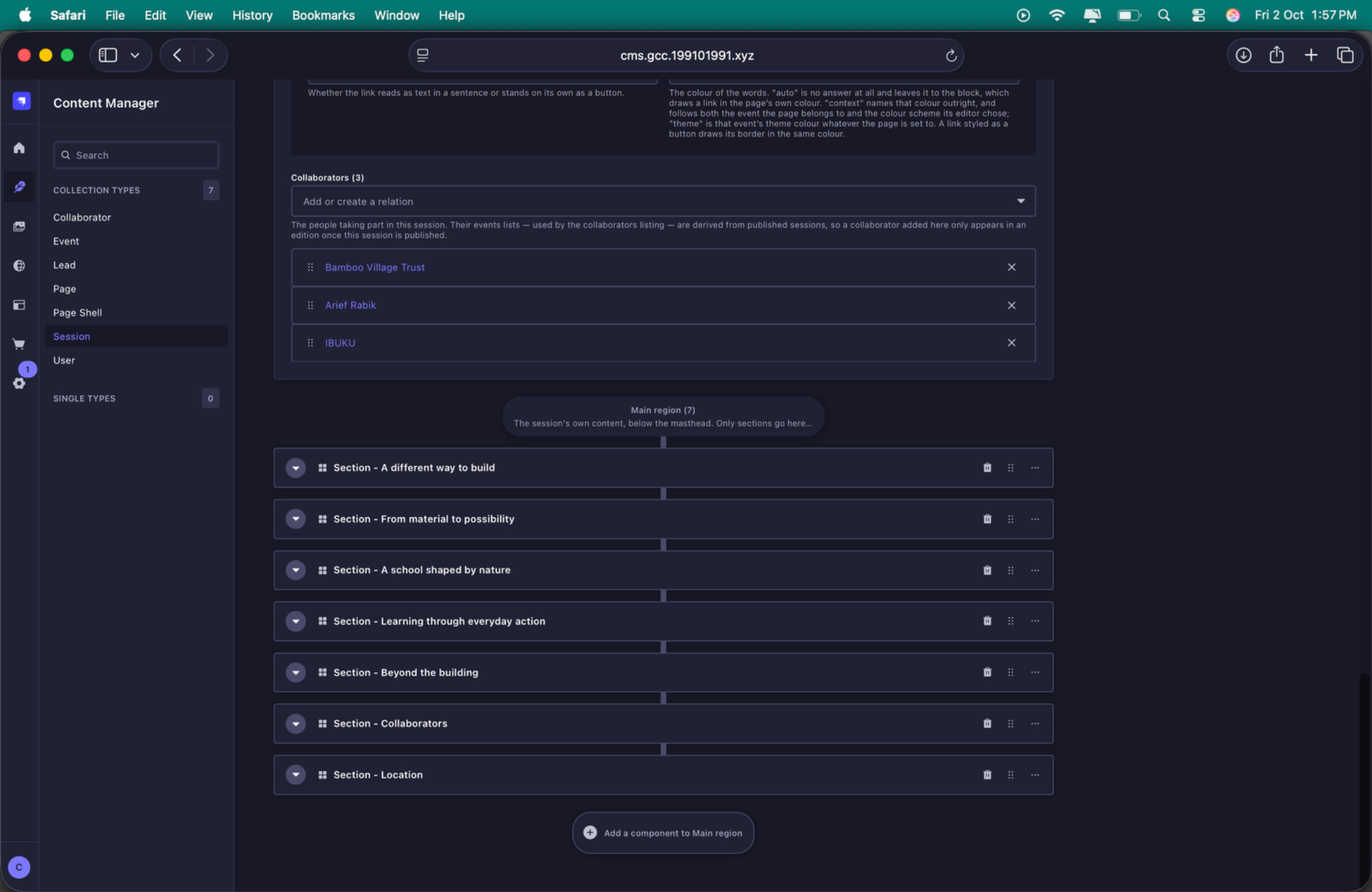 Session Main Region overview