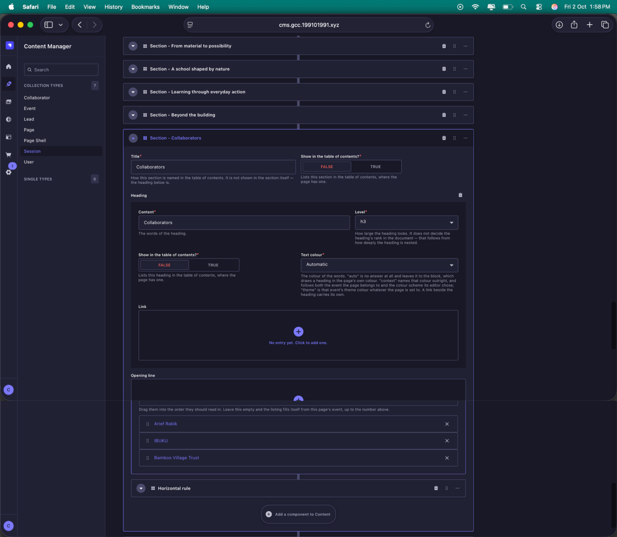 Session Collaborators section and listing