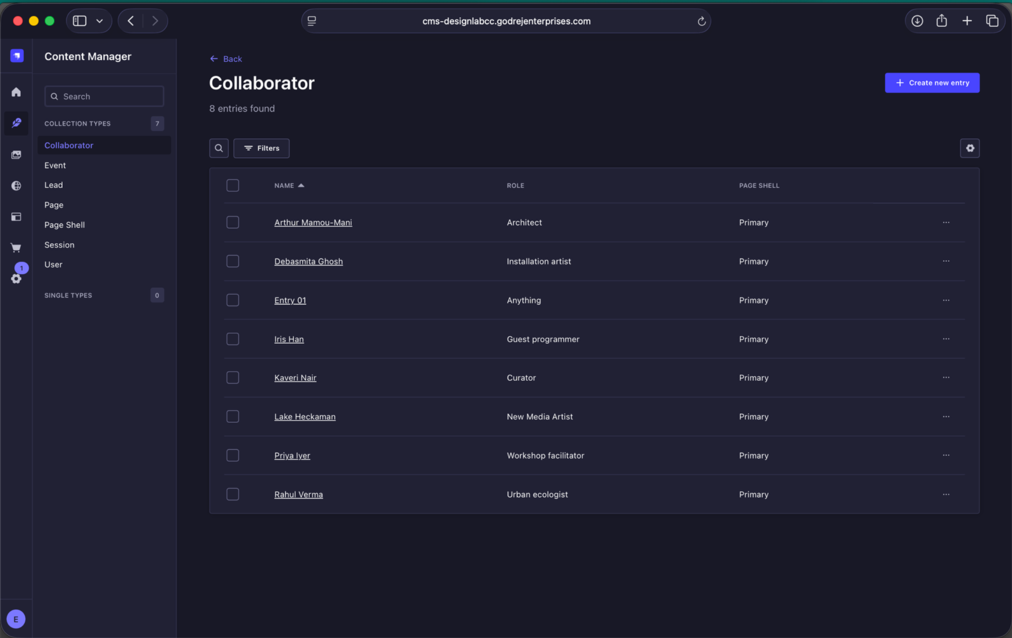Collaborator collection listing in Strapi