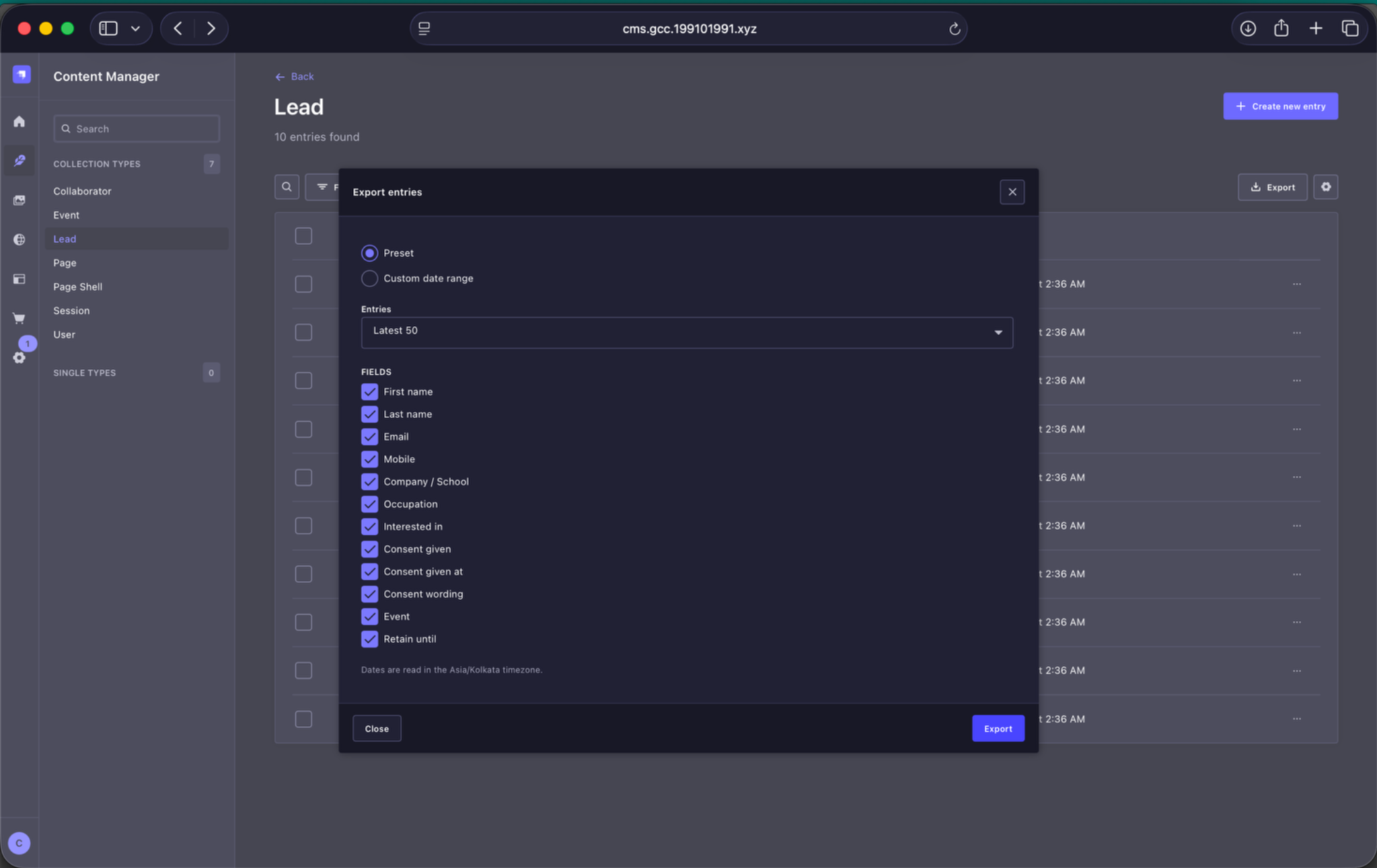 CSV export options for RSVP submissions