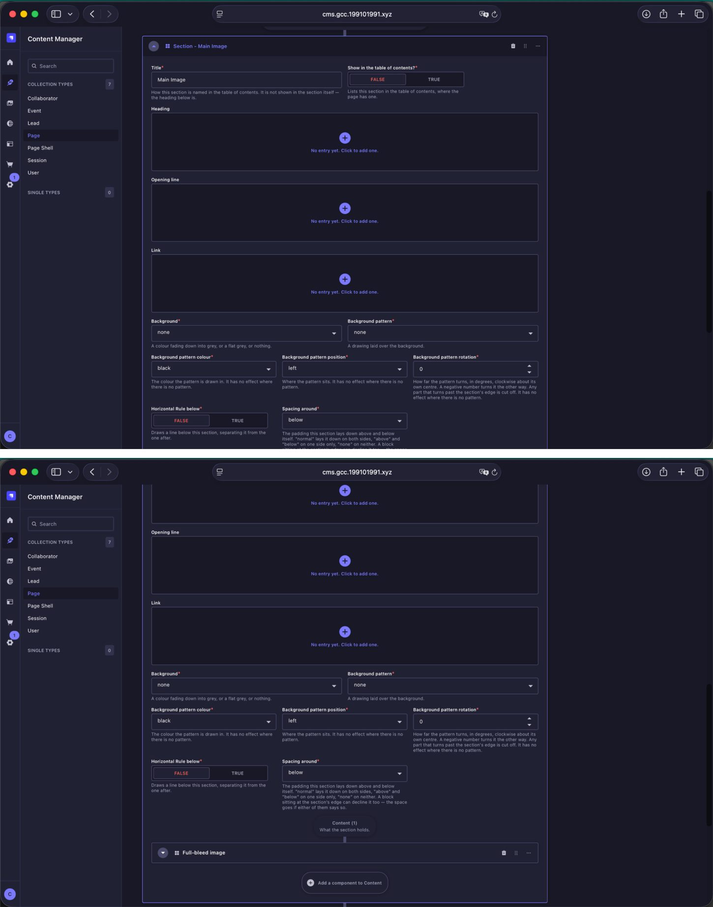 About Page full bleed image block in Strapi