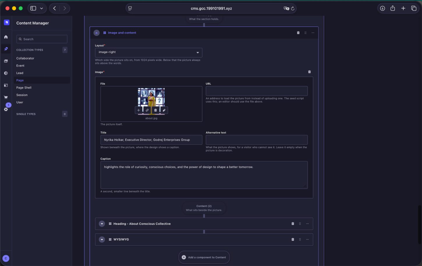 Image and Content block on the About Page