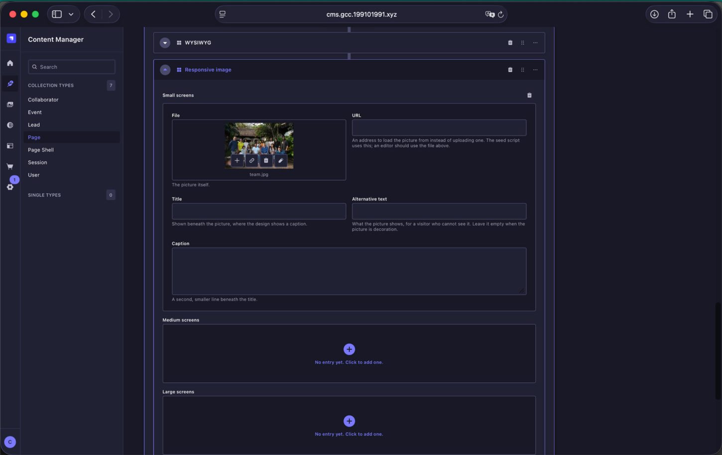 Layout-specific image field on the About Page