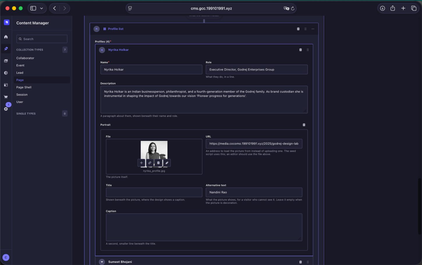 Profile List entry used for the Core Team section