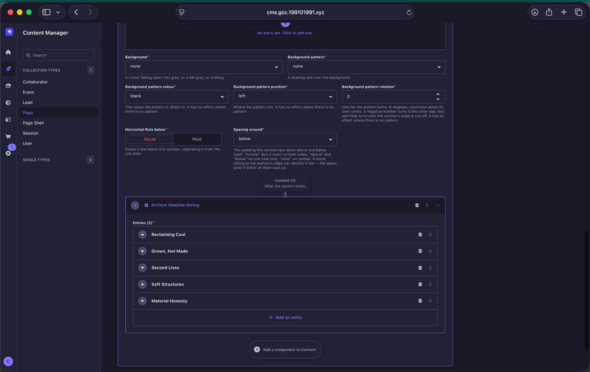 Archive timeline entries in Strapi
