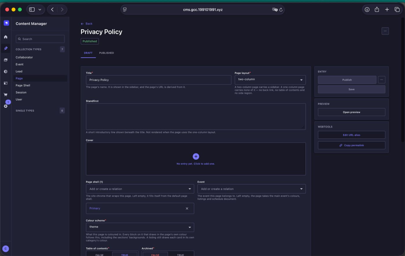 Privacy Policy page setup in Strapi