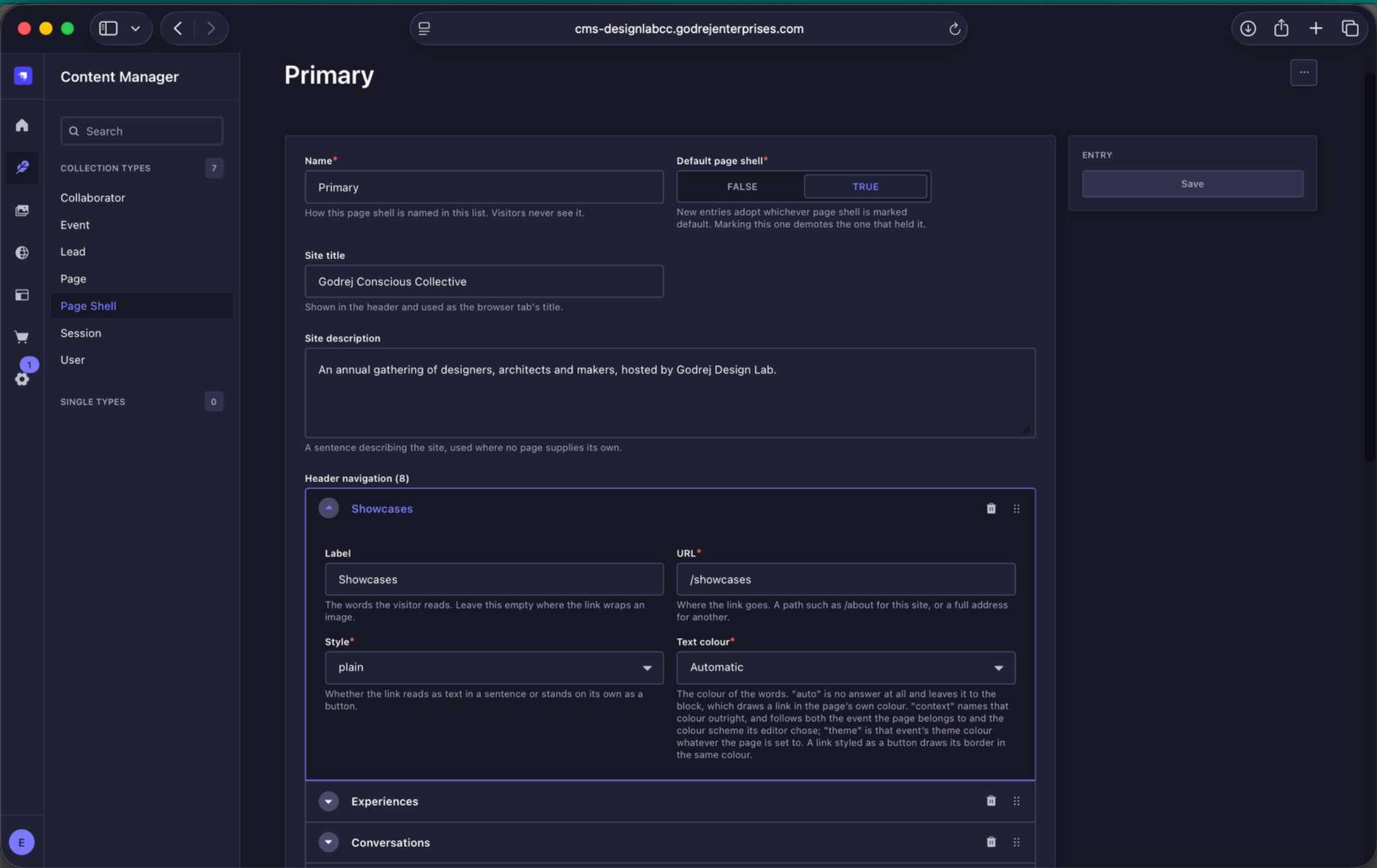 Header navigation item fields